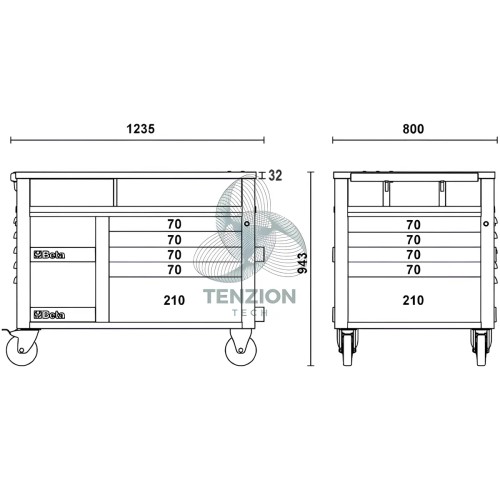Carrello 10 Cassetti Con Piano Di Lavoro Legno SuperTank