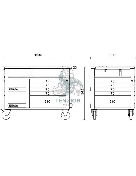 Carrello 10 Cassetti Con Piano Di Lavoro Legno SuperTank