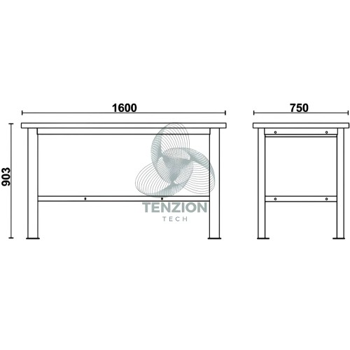 Banco Da Lavoro Piano MDF Rivestito Acciaio Inox 1,6m