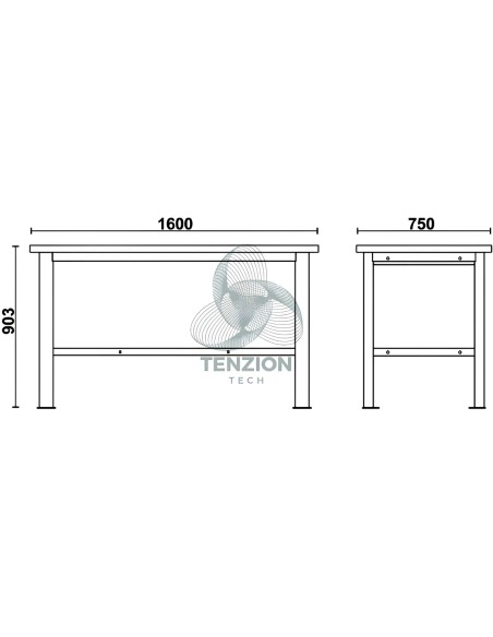 Banco Da Lavoro Piano MDF Rivestito Acciaio Inox 1,6m