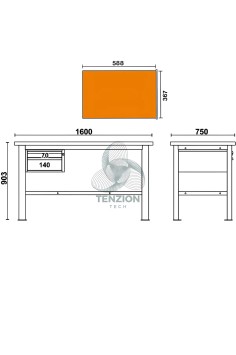 Banco Da Lavoro Piano In Legno 2 Cassetti 1,6m 2