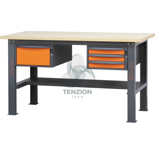 Banco Da Lavoro Piano In Legno 4 Cassetti 1,6m