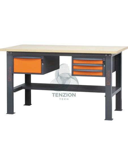 Banco Da Lavoro Piano In Legno 4 Cassetti 1,6m