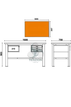 Banco Da Lavoro Piano In Legno 4 Cassetti 1,6m 2