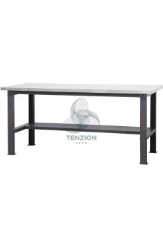 Banco Da Lavoro Piano MDF Rivestito Acciaio Inox 2,1m