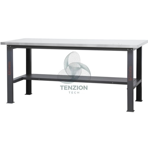 Banco Da Lavoro Piano MDF Rivestito Acciaio Inox 2,1m