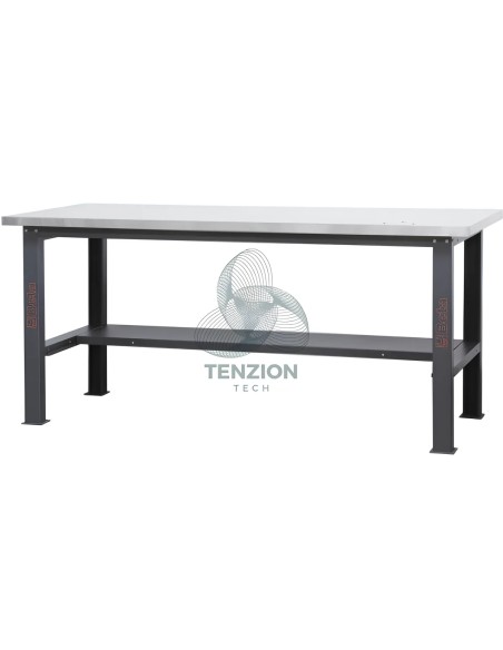 Banco Da Lavoro Piano MDF Rivestito Acciaio Inox 2,1m