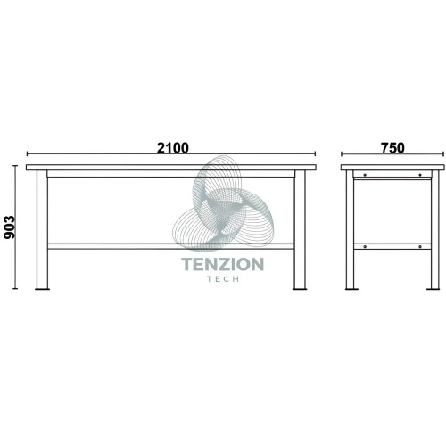 Banco Da Lavoro Piano MDF Rivestito Acciaio Inox 2,1m