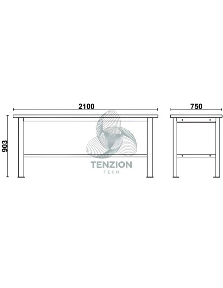 Banco Da Lavoro Piano MDF Rivestito Acciaio Inox 2,1m