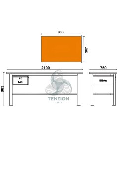 Banco Da Lavoro Piano In Legno 2 Cassetti 2,1m 2