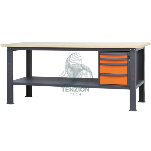 Banco Da Lavoro Piano In Legno 4 Cassetti 2,1m