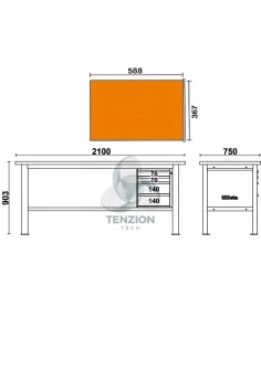 Banco Da Lavoro Piano In Legno 4 Cassetti 2,1m 2