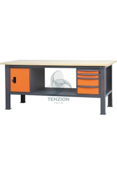 Banco Da Lavoro Piano In Legno 4 Cassetti Modulo Anta 2,1m