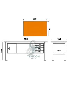Banco Da Lavoro Piano In Legno 4 Cassetti Modulo Anta 2,1m 2