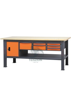 Banco Da Lavoro Piano In Legno 6 Cassetti Modulo Anta 2,1m