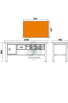 Banco Da Lavoro Piano In Legno 6 Cassetti Modulo Anta 2,1m 2