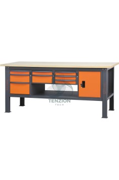 Banco Da Lavoro Piano In Legno 8 Cassetti Modulo Anta 2,1m