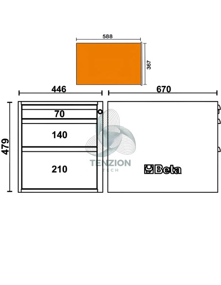 Cassettiera 3 Cassetti Altezza 479mm Per Banchi Componibili C58BC
