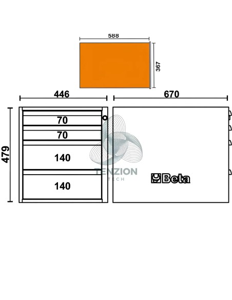 Cassettiera 4 Cassetti Altezza 479mm Per Banchi Componibili C58BC