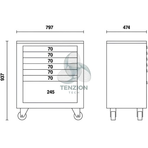 Modulo Cassettiera Mobile 7 Cassetti Arredo Officina RSC55