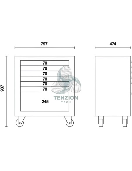 Modulo Cassettiera Mobile 7 Cassetti Arredo Officina RSC55