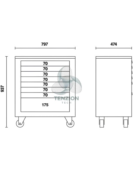 Modulo Cassettiera Mobile 8 Cassetti Arredo Officina RSC55