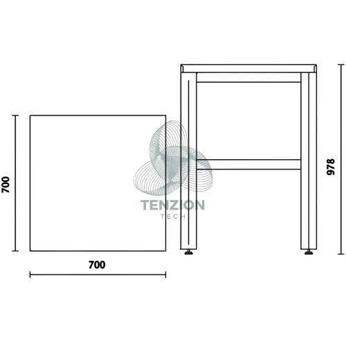 Elemento Angolare Con Gambe 700x700mm Arredo Officina RSC55