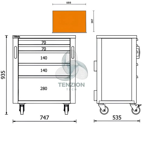 Cassettiera Mobile 5 Cassetti Arredo Officina RSC50 2.0