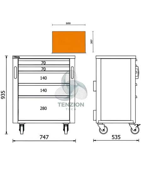 Cassettiera Mobile 5 Cassetti Arredo Officina RSC50 2.0