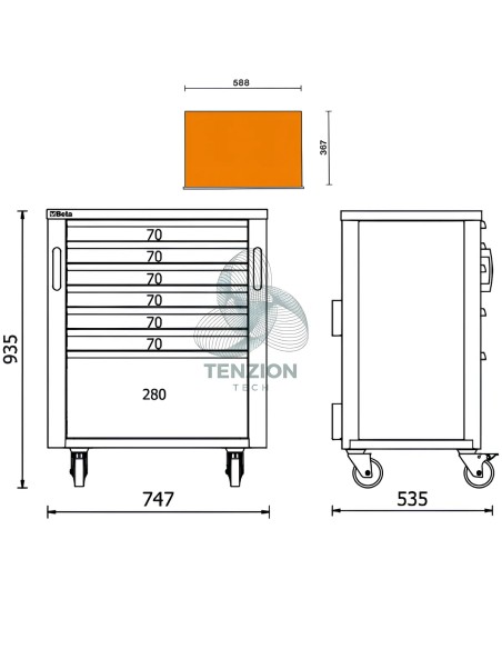 Cassettiera Mobile 7 Cassetti Arredo Officina RSC50 2.0
