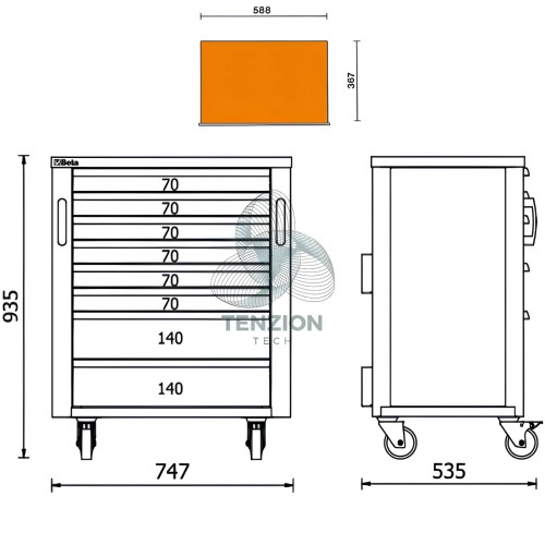 Cassettiera Mobile 8 Cassetti Arredo Officina RSC50 2.0