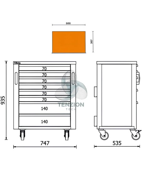 Cassettiera Mobile 8 Cassetti Arredo Officina RSC50 2.0