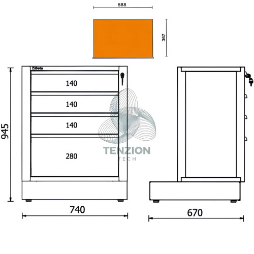 Modulo Fisso 4 Cassetti Arredo Officina RSC50 2.0