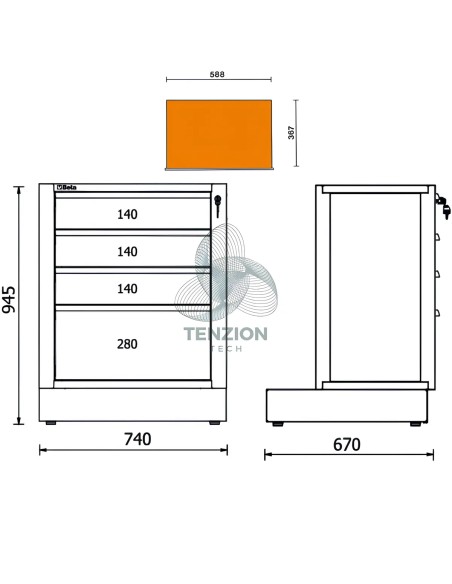 Modulo Fisso 4 Cassetti Arredo Officina RSC50 2.0