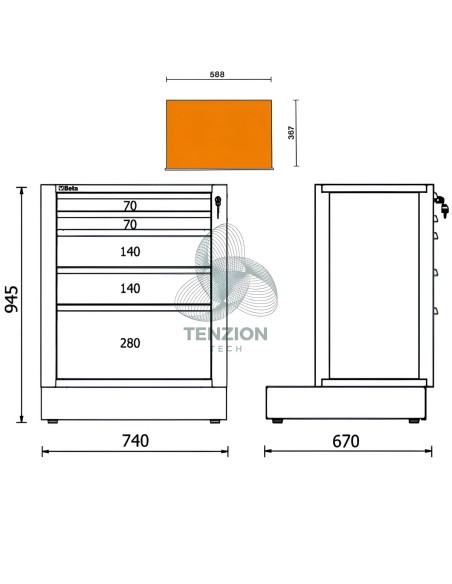 Modulo Fisso 5 Cassetti Arredo Officina RSC50 2.0