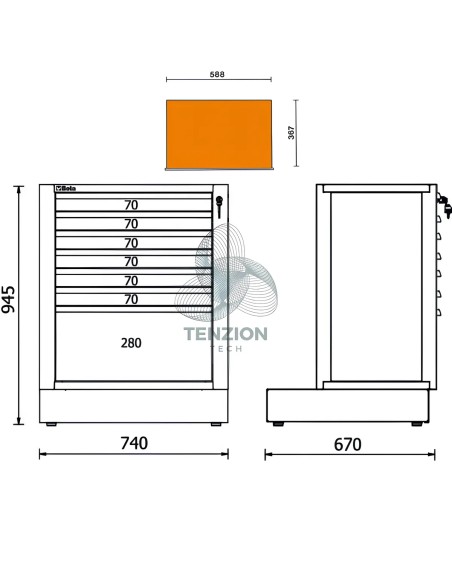 Modulo Fisso 7 Cassetti Arredo Officina RSC50 2.0