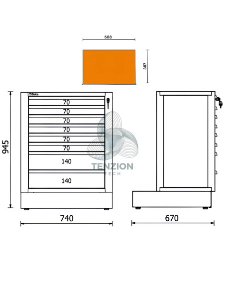 Modulo Fisso 8 Cassetti Arredo Officina RSC50 2.0