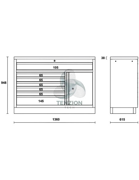 Modulo Fisso 7 Cassetti Arredo Officina C45PRO 2.0