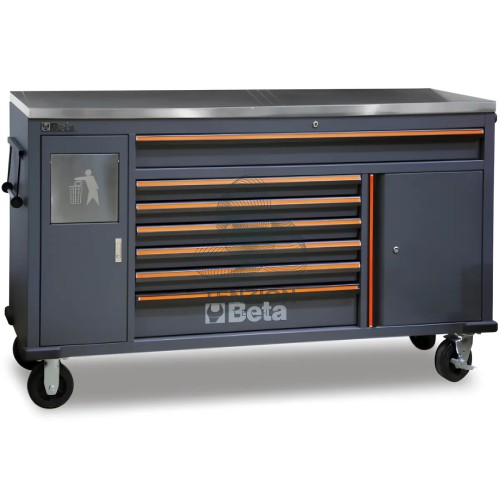 Cassettiera Mobile 7 Cassetti Cestino Portarifiuti Integrato Work Station Arredo Officina C45PRO 2.0