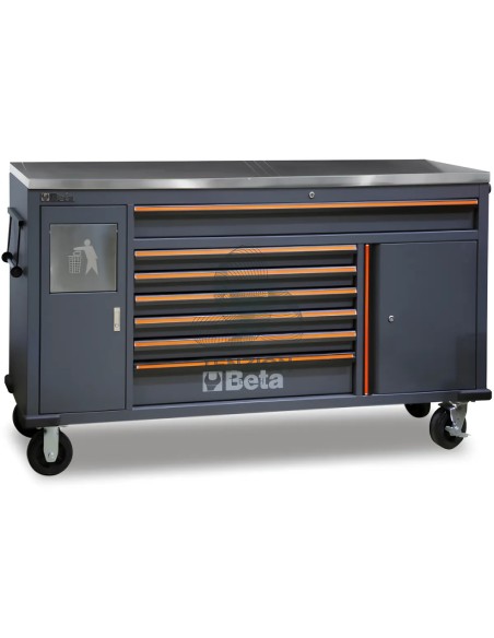 Cassettiera Mobile 7 Cassetti Cestino Portarifiuti Integrato Work Station Arredo Officina C45PRO 2.0