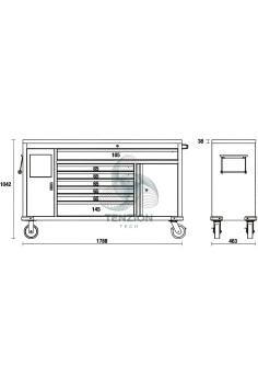 Cassettiera Mobile 7 Cassetti Cestino Portarifiuti Integrato Work Station Arredo Officina C45PRO 2.0 2
