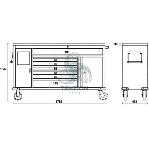 Cassettiera Mobile 7 Cassetti Cestino Portarifiuti Integrato Work Station Arredo Officina C45PRO 2.0