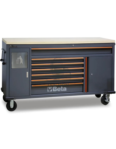 Cassettiera Mobile 7 Cassetti Cestino Portarifiuti Integrato Work Station Arredo Officina C45PRO 2.0