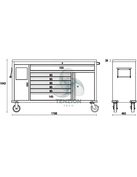 Cassettiera Mobile 7 Cassetti Cestino Portarifiuti Integrato Work Station Arredo Officina C45PRO 2.0
