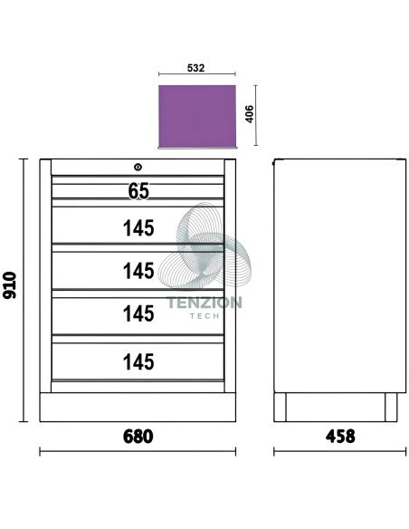 Modulo Fisso 5 Cassetti Arredo Officina C45PRO 2.0