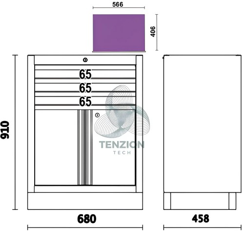 Modulo Fisso 3 Cassetti 2 Antine Arredo Officina C45PRO 2.0