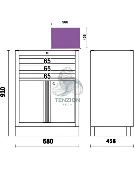 Modulo Fisso 3 Cassetti 2 Antine Arredo Officina C45PRO 2.0