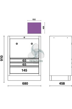 Modulo Fisso Per Arrotolatori 3 Cassetti Arredo Officina C45PRO 2.0 2