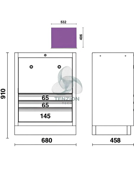 Modulo Fisso Per Arrotolatori 3 Cassetti Arredo Officina C45PRO 2.0
