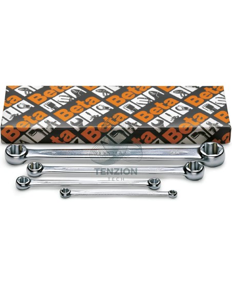 Set 4 Chiavi Poligonali Doppie Diritte Cromate Per Viti Con Profilo Torx E6xE8-E20xE24